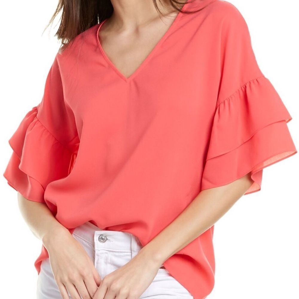 CROSBY by Mollie Burch Satin Flounce Sleeve Top Size Medium